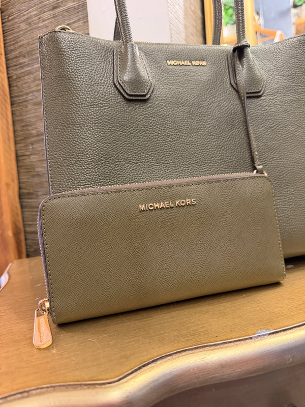 Michael Kors long zip khaki purse