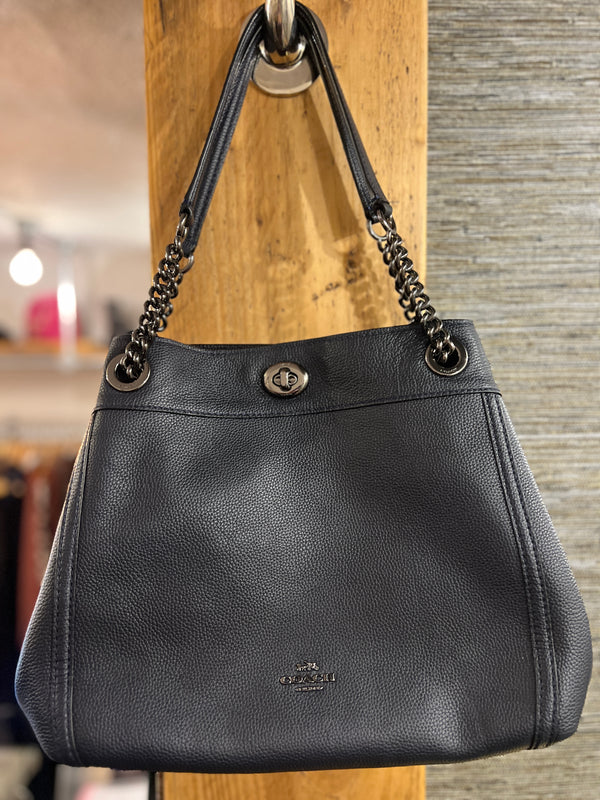 Coach Edie Navy pebble leather handbag