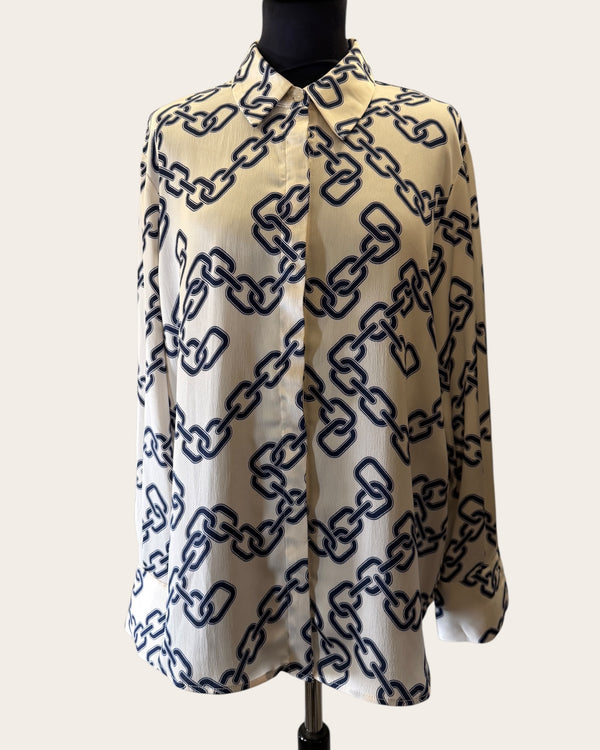 Mango white/navy shirt Size Large