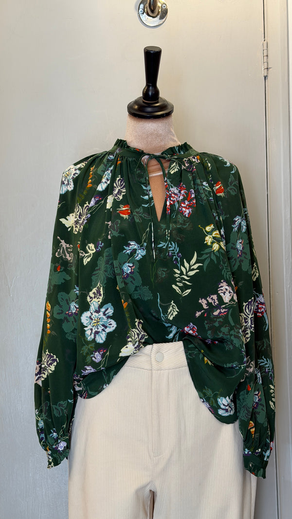 Zadig and Voltaire 100% silk green floral blouse size XS