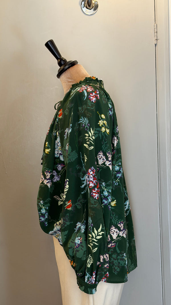 Zadig and Voltaire 100% silk green floral blouse size XS