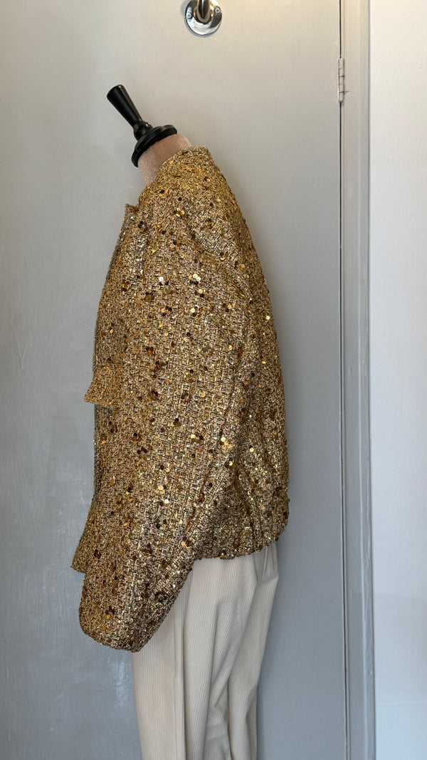 Zara gold sequins bomber jacket size Large