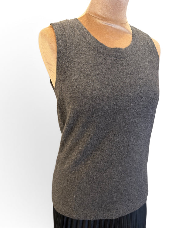 Anne Klein Grey Sleeveless Cashmere Knit, Size S