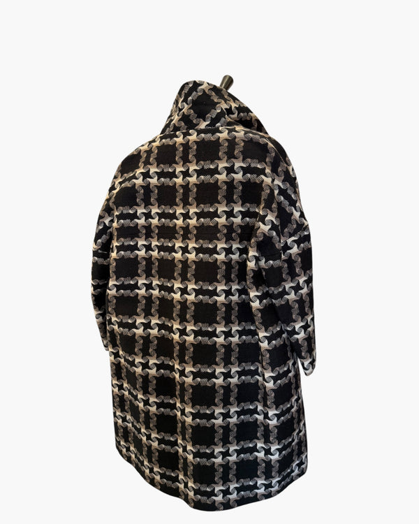 Nicole farhi coat check funnel neck, black & cream size M/L