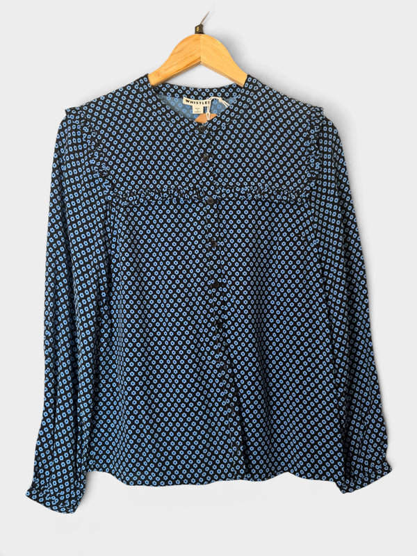 Whistles blue/black patterned blouse size 8