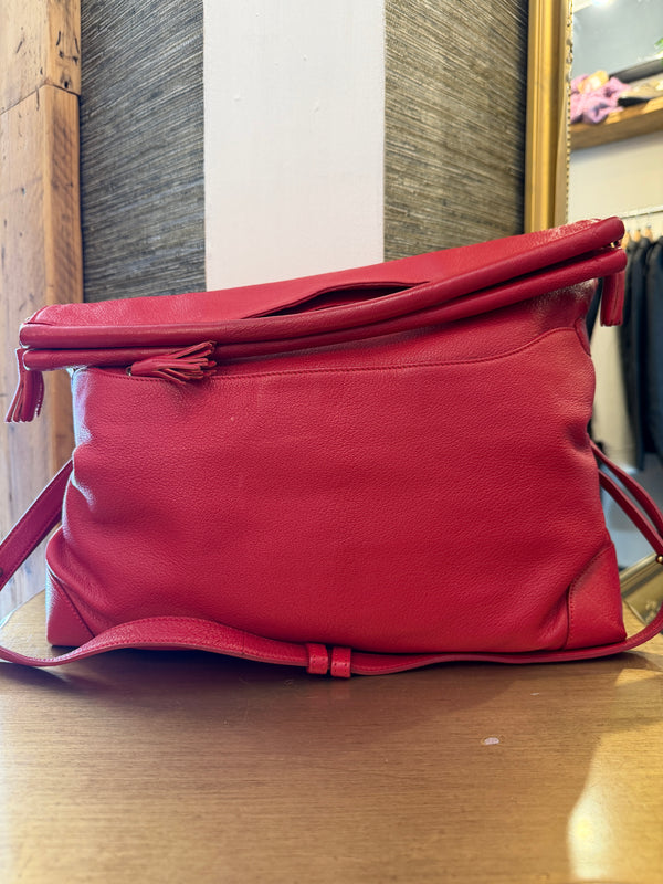 Chesneau red leather fold-over handbag