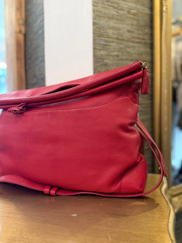 Chesneau red leather fold-over handbag