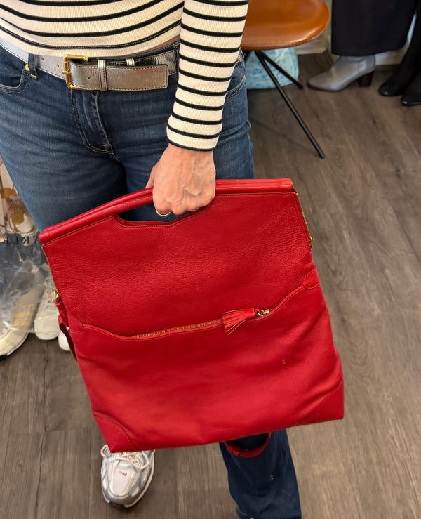 Chesneau red leather fold-over handbag