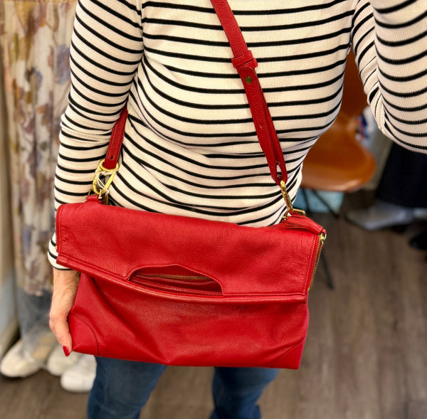 Chesneau red leather fold-over handbag