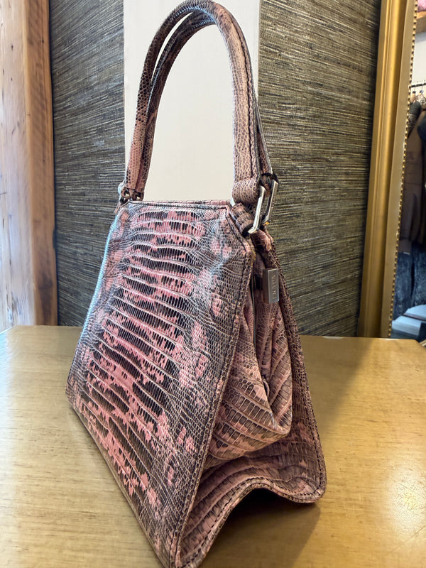 Prada Vintage Lizard Skin Small Handbag — Pink & Grey