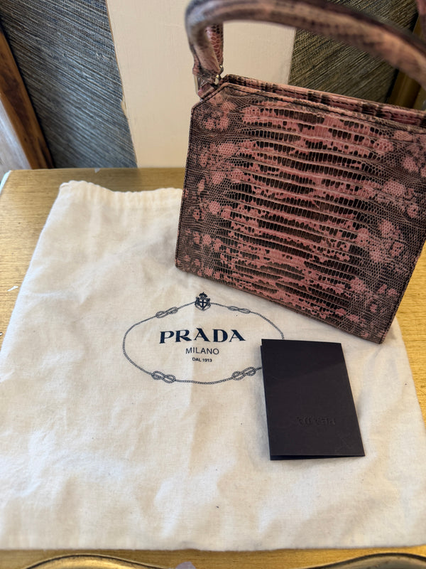 Prada Vintage Lizard Skin Small Handbag — Pink & Grey