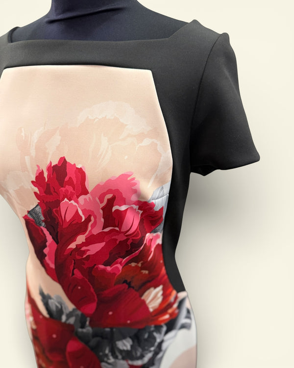 Coast black & red floral dress size 12