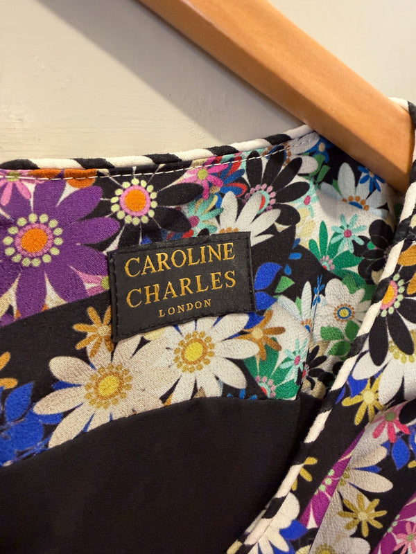 Caroline Charles floral 100% silk dress size 16
