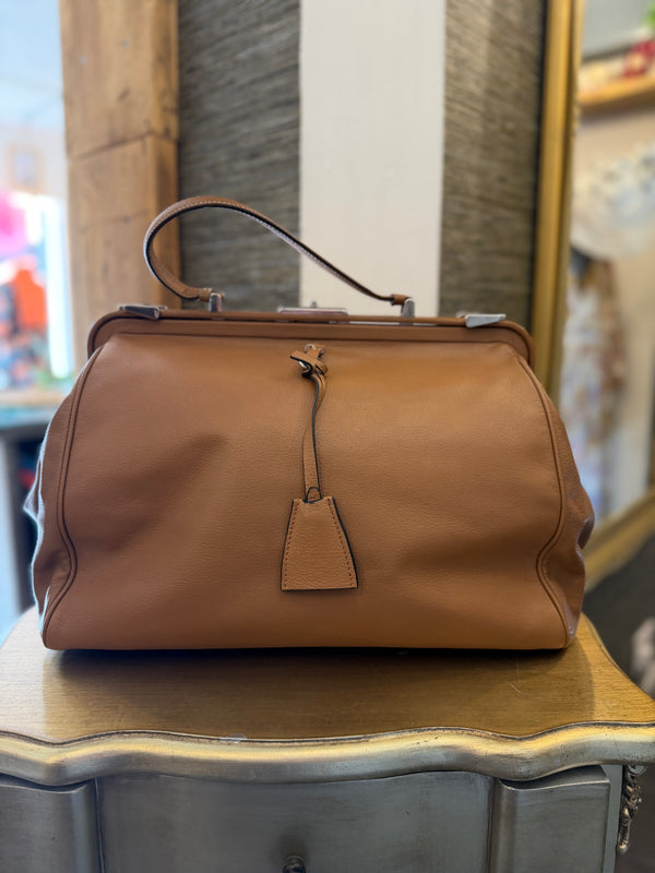 Prada Madras Cerniera Frame Doctor's Bag — Camel Leather