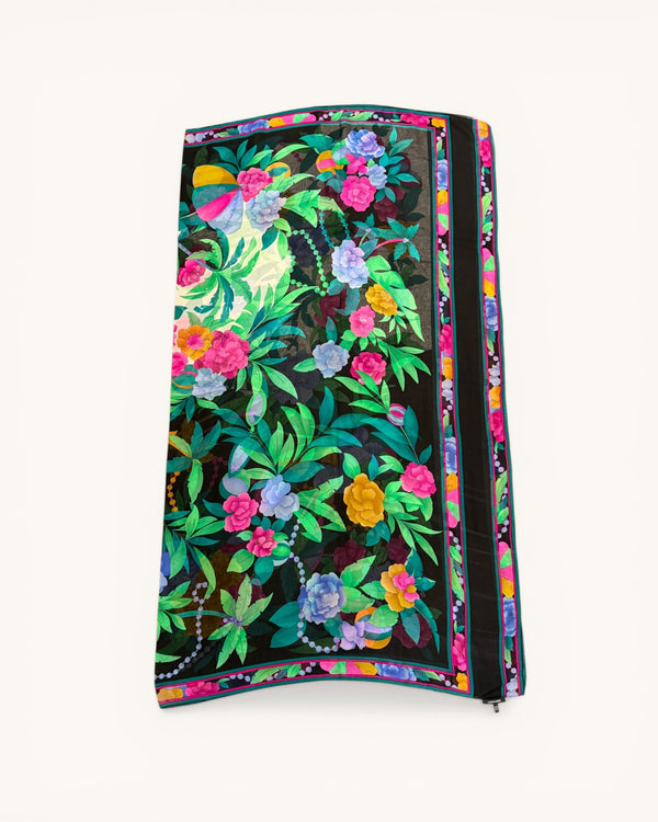 Leonard black floral silk scarf