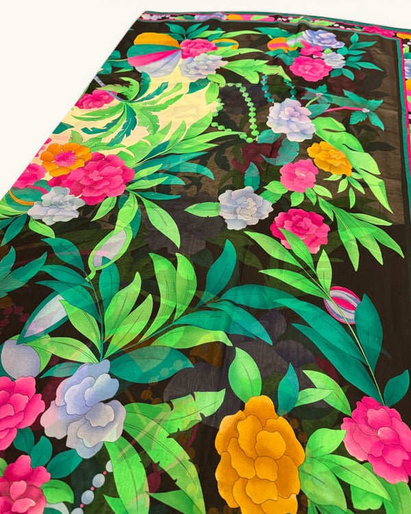 Leonard black floral silk scarf