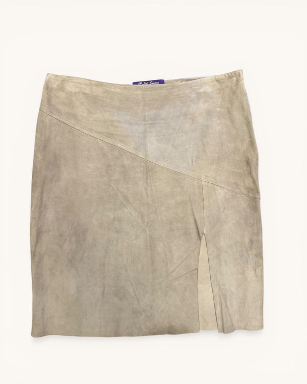 Ralph Lauren Purple Label Fine Suede Skirt – Stone | Size 12