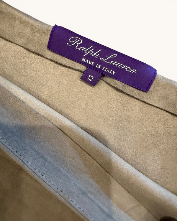 Ralph Lauren Purple Label Fine Suede Skirt – Stone | Size 12