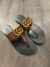 Gucci tan leather GG marmont toe thong size 36