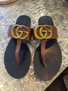 Gucci tan leather GG marmont toe thong size 36