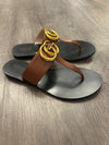 Gucci tan leather GG marmont toe thong size 36