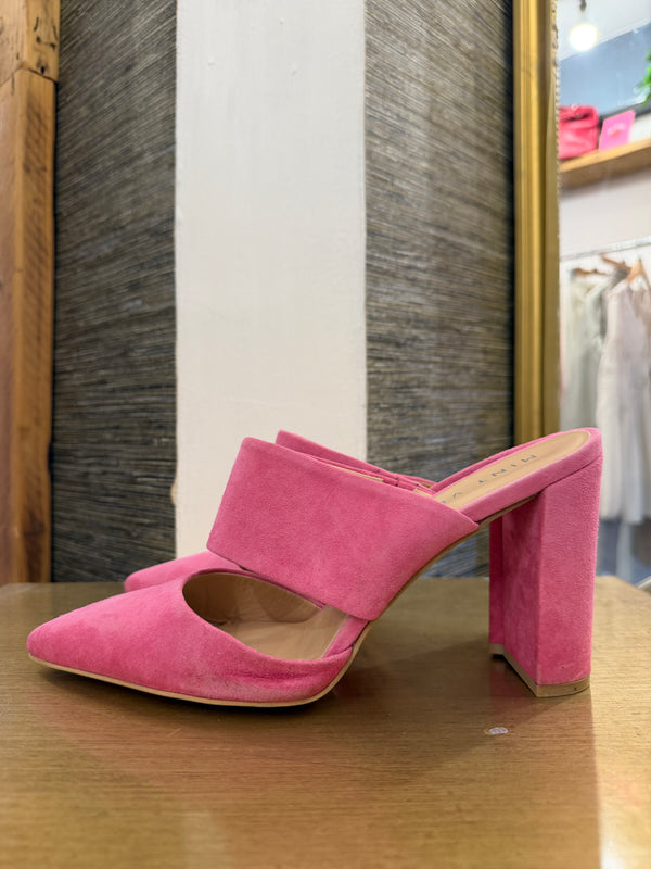 Mint Velvet pink suede mules size 40