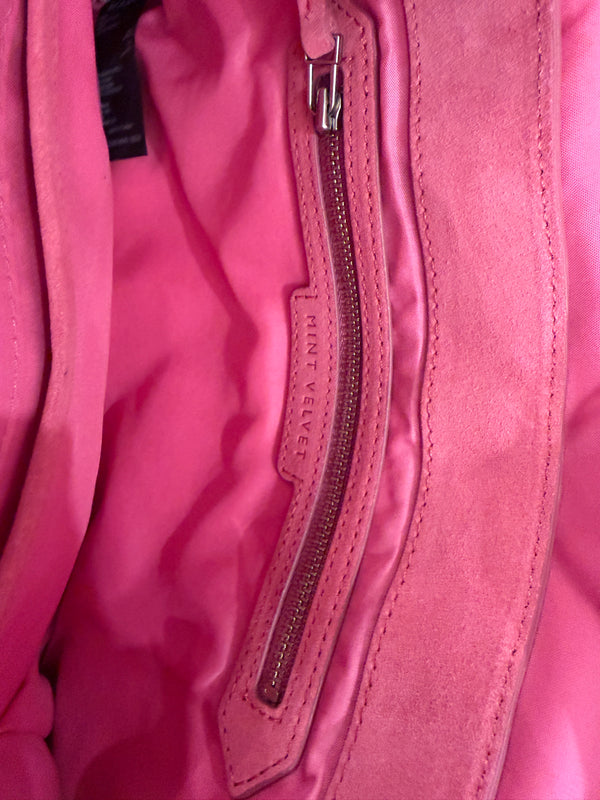 Mint Velvet pink suede clutch bag