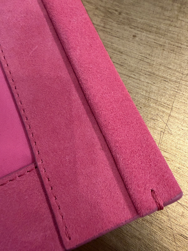 Mint Velvet pink suede clutch bag