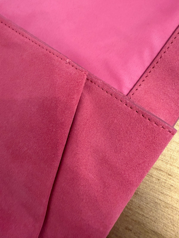 Mint Velvet pink suede clutch bag