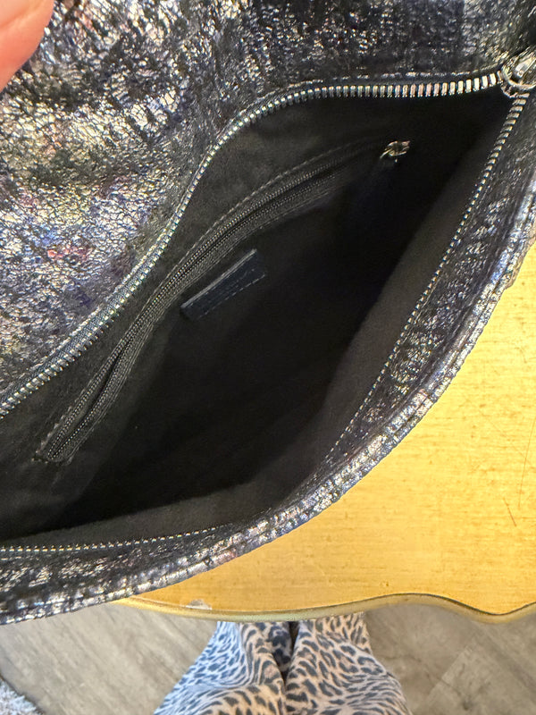 L K Bennett navy/silver clutch bag