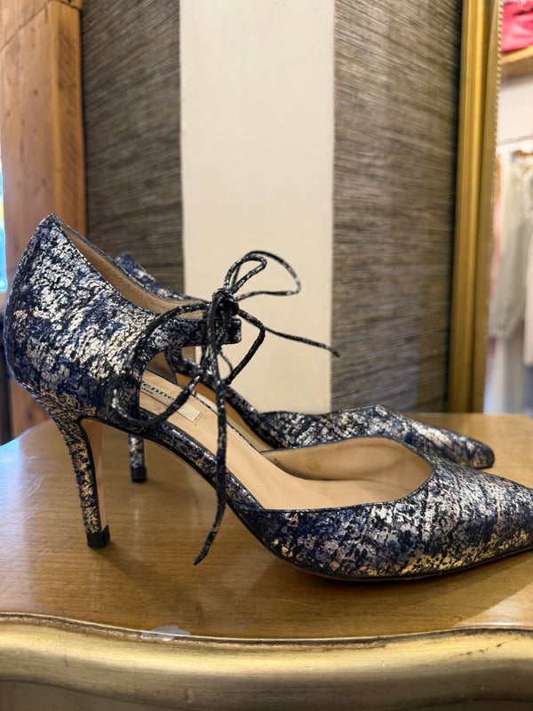 LK Bennett navy/silver shoes size 39.5