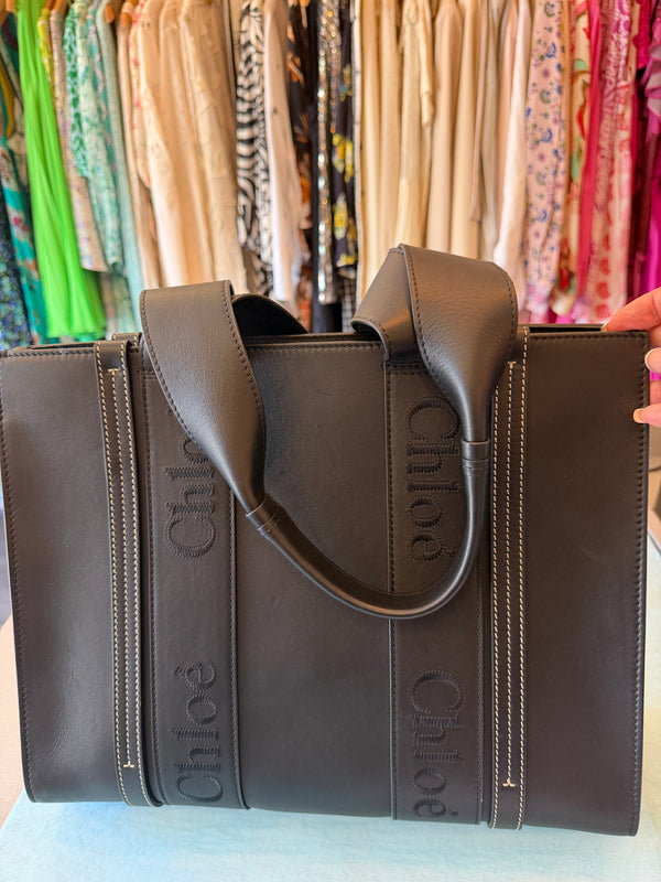 Chloé Black Smooth Leather Tote Bag