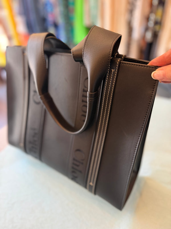 Chloé Black Smooth Leather Tote Bag