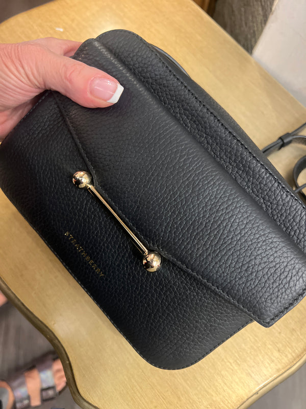 Strathberry black leather mini camera handbag