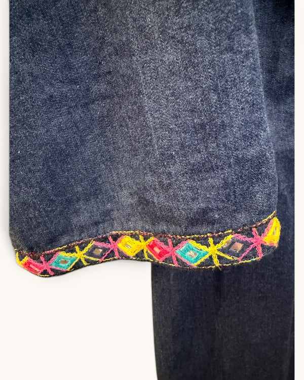 Monsoon fusion neon & Pom Pom denim dress size 8