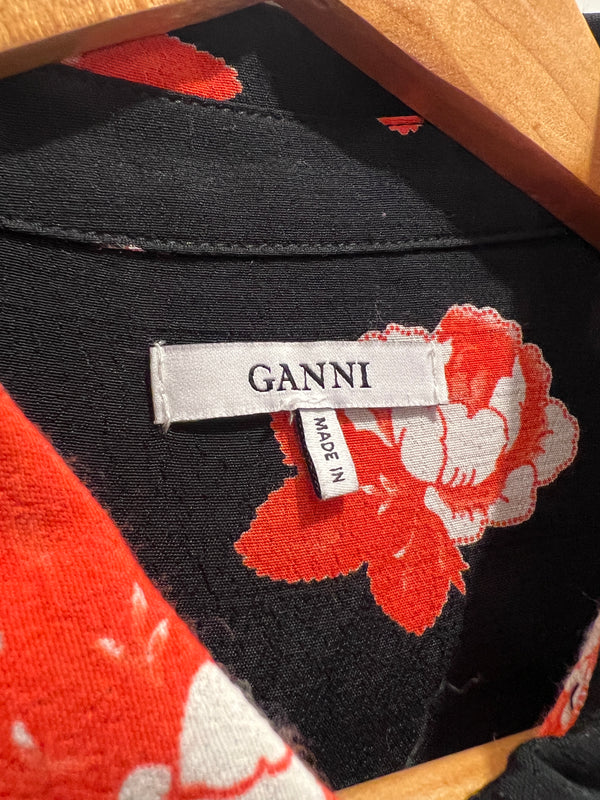 Ganni black/red flower shirt size 8/10
