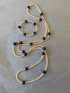 Double row bouton shaped pearl/grey pearl necklace & Bracelet