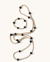 Double row bouton shaped pearl/grey pearl necklace & Bracelet
