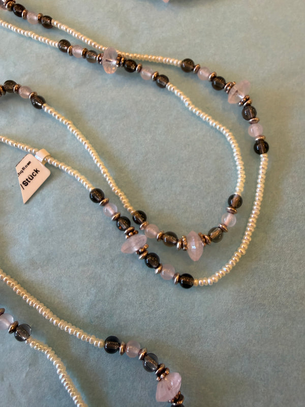 Bouton shaped Pearls & Amethyst/Rose Quartz Necklace