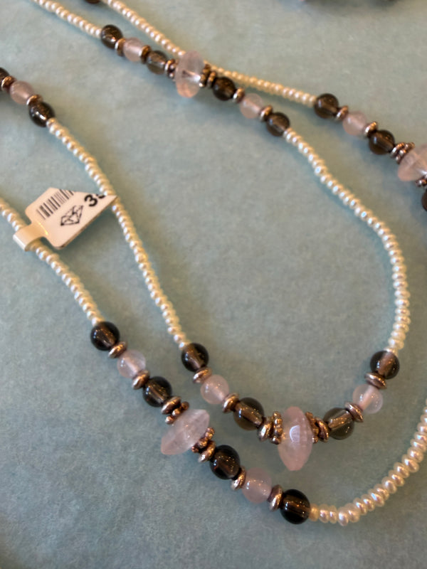 Bouton shaped Pearls & Amethyst/Rose Quartz Necklace