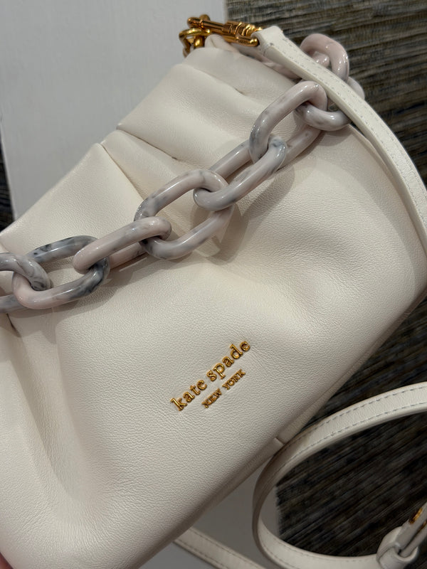 Kate Spade white cloud leather handbag with chain attachment