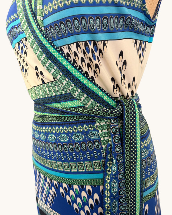 Diane Von Furstenberg Wrap Dress – Blue & Green Print, Size 10