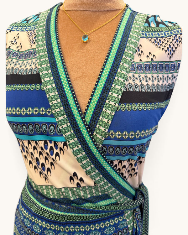 Diane Von Furstenberg Wrap Dress – Blue & Green Print, Size 10