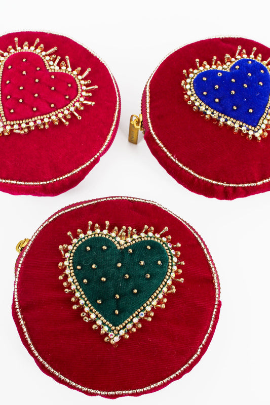 ROUND PURSES IN BLUE, GREEN & RED