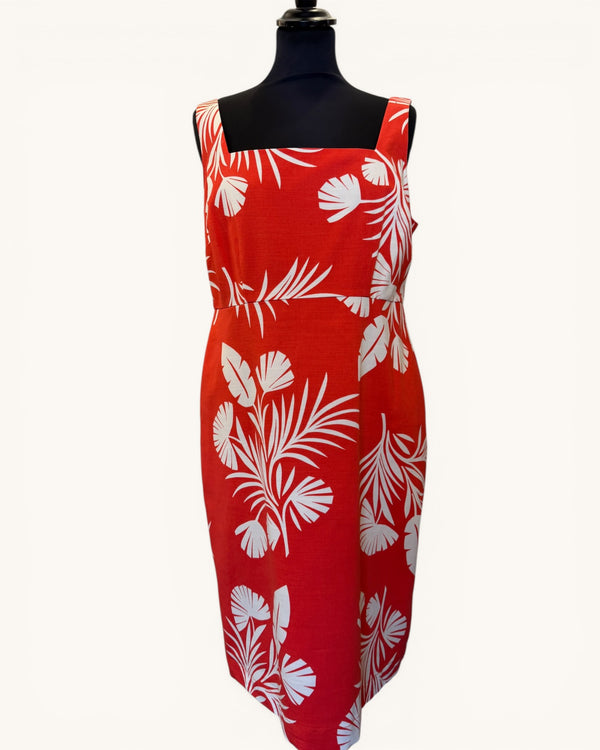 Boden Coral & white leaf design summer dress size 12R