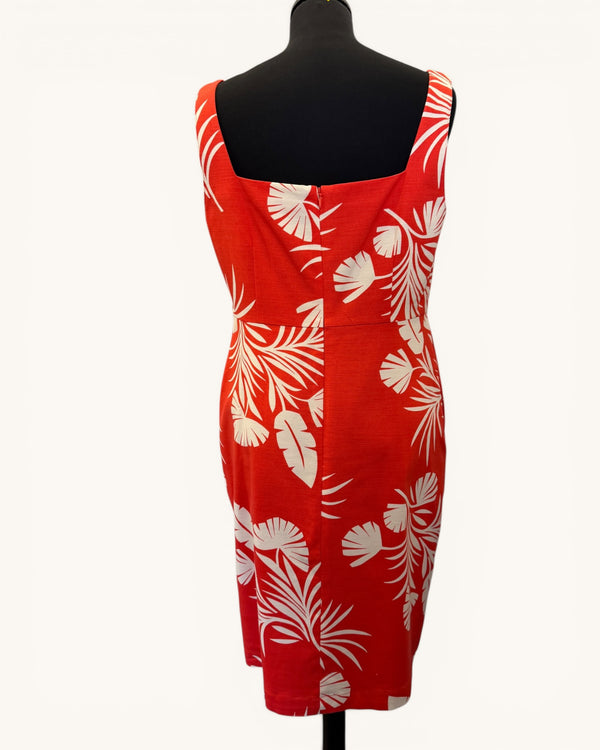 Boden Coral & white leaf design summer dress size 12R