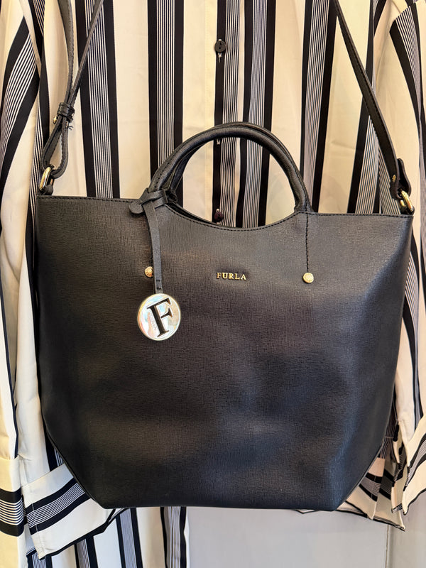 Furla black Steffano leather tote handbag