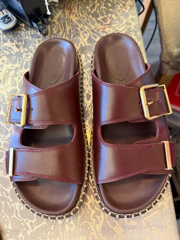 Chloé Rebecca Bordeaux Leather Sandals Size 40