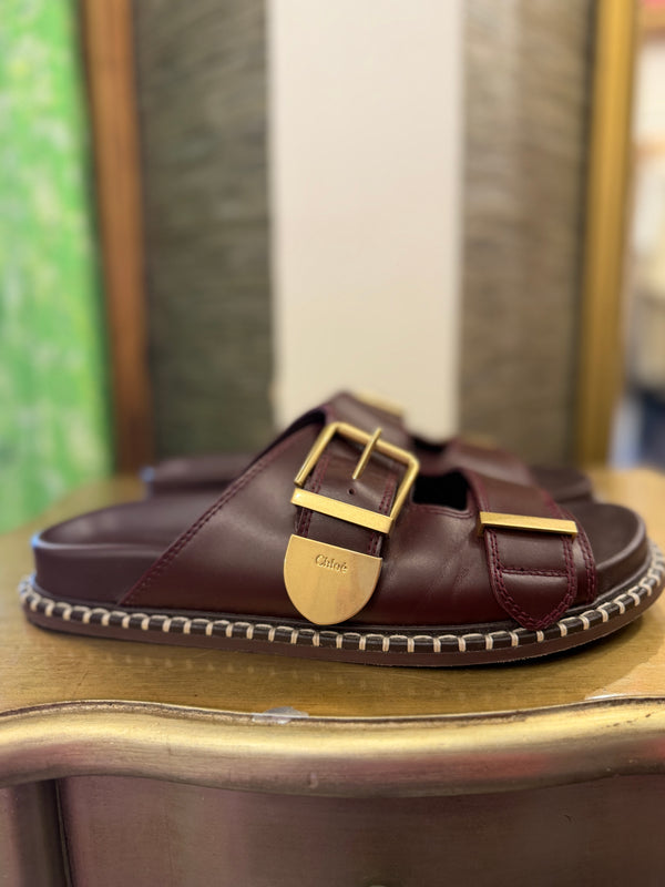 Chloé Rebecca Bordeaux Leather Sandals Size 40
