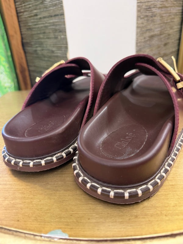 Chloé Rebecca Bordeaux Leather Sandals Size 40